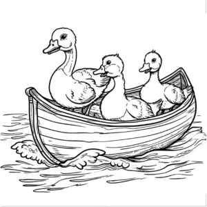 ausmalbild-mit-gaensen-im-boot-auf-wasser