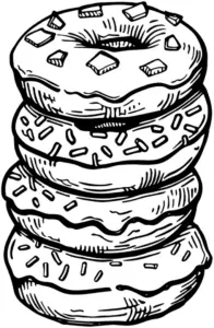 ausmalbild-mit-glasierten-donuts-in-stapelanordnung