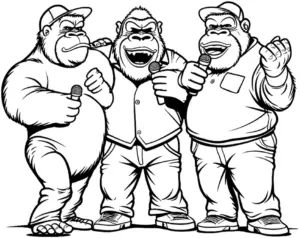 ausmalbild-mit-gorillas-beim-singen-und-musizieren