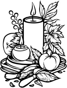 ausmalbild-mit-kerzen-und-obst-in-naturkomposition