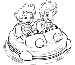 ausmalbild-mit-kinder-im-bumper-car