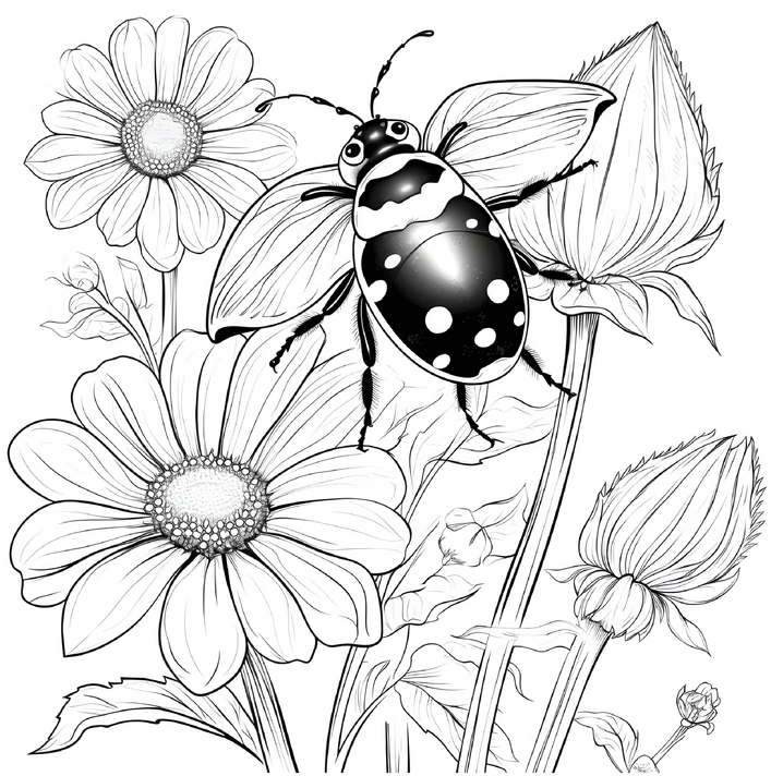 ausmalbild-mit-marienkaefer-und-blumen