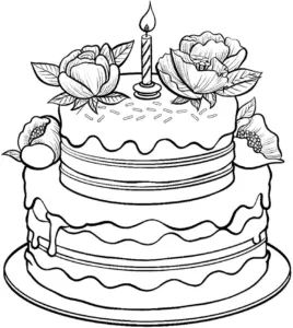 ausmalbild-mit-mehrschichtigem-kuchen-und-kerze