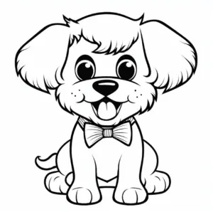ausmalbild-mit-niedlichem-welpen-und-fliegenband