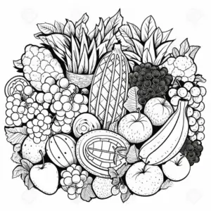 ausmalbild-mit-obst-und-gemuese-anordnung