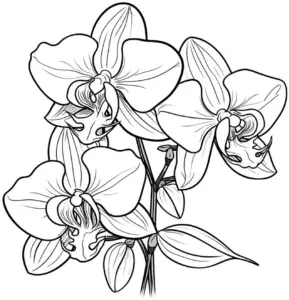 ausmalbild-mit-orchideen-in-voller-bluete