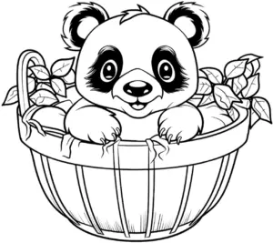 ausmalbild-mit-panda-im-korb-und-pflanzen