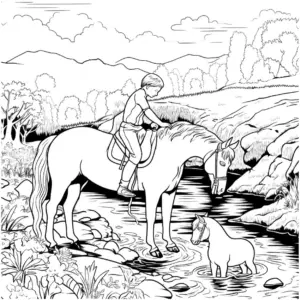 ausmalbild-mit-pferd-und-flusslandschaft