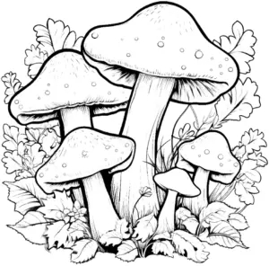 ausmalbild-mit-pilzen-in-natuerlicher-umgebung