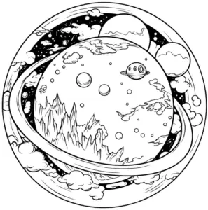 ausmalbild-mit-planet-und-wolken-im-weltall
