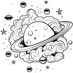 ausmalbild-mit-planeten-und-wolken-im-weltall