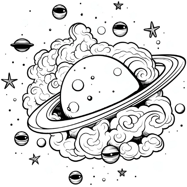 ausmalbild-mit-planeten-und-wolken-im-weltall