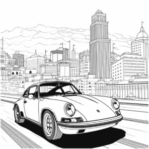 ausmalbild-mit-porsche-und-stadtkulisse