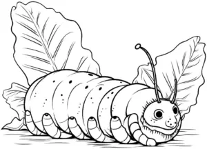 ausmalbild-mit-raupe-auf-einem-blatt
