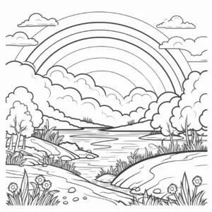 ausmalbild-mit-regenbogen-und-baeumen