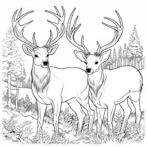 ausmalbild-mit-rehen-in-waldlandschaft