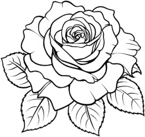 ausmalbild-mit-rose-und-detaillierten-blaettern