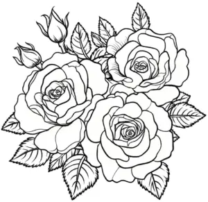 ausmalbild-mit-rosen-und-blaettern