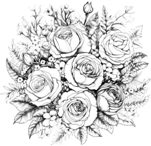 ausmalbild-mit-rosen-und-blumen-elementen