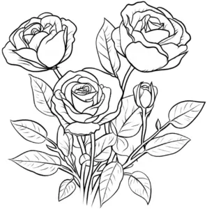 ausmalbild-mit-rosenblueten-und-blaettern