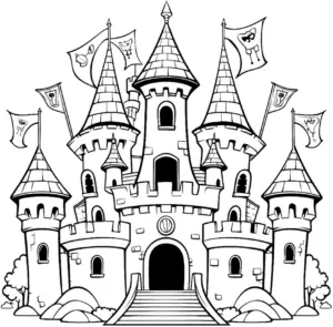 ausmalbild-mit-schloss-und-tuern
