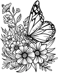 ausmalbild-mit-schmetterling-und-blumenmotiven