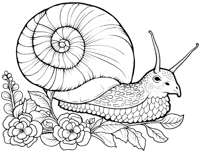 ausmalbild-mit-schnecke-und-blumenmuster