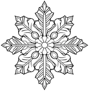ausmalbild-mit-schneeflocke-und-pflanzenmotiven