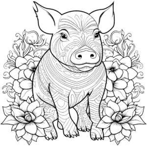 ausmalbild-mit-schwein-und-blumen-umgebung