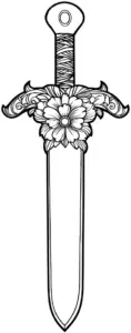 ausmalbild-mit-schwert-und-blume