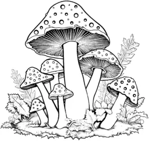 ausmalbild-mit-skurrilen-pilzen-in-naturlichem-umfeld