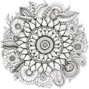 ausmalbild-mit-sonnenblume-und-floralen-mustern