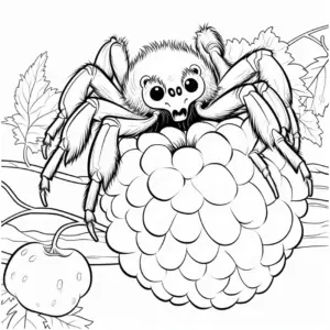 ausmalbild-mit-spinne-auf-himbeere-und-pflanzen