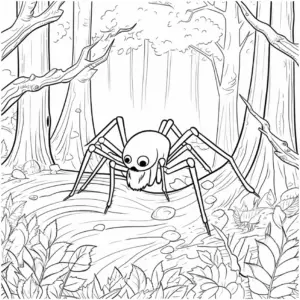 ausmalbild-mit-spinne-im-wald