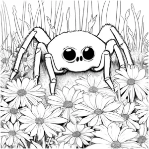 ausmalbild-mit-spinne-zwischen-blumen