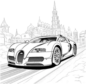 ausmalbild-mit-sportlichem-auto-und-architektur