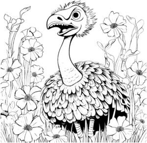 ausmalbild-mit-straussen-und-blumen