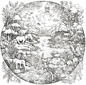 ausmalbild-mit-tieren-in-einer-naturlandschaft