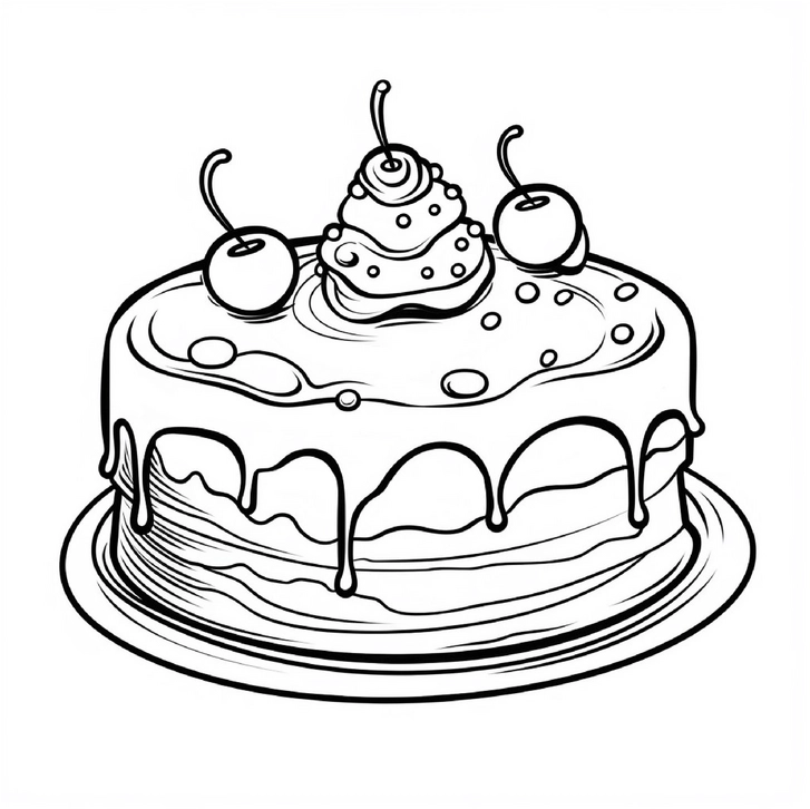 ausmalbild-mit-torte-und-kirschen