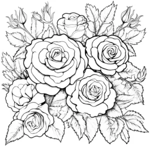 ausmalbild-mit-verschiedenen-rosen-und-blaettern