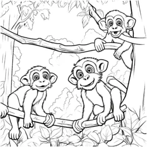 ausmalbild-mit-verspielten-affen-in-der-natur