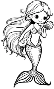 ausmalbild-mit-verspielter-meerjungfrau-und-muschel