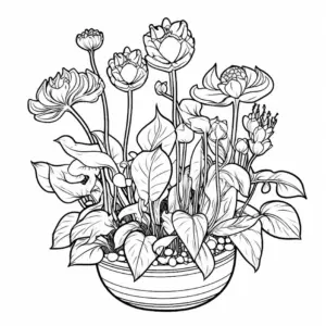 ausmalbild-mit-vielen-blumen-und-pflanzen-im-topf