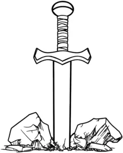ausmalbild-mittelalterliches-schwert-aus-felsen