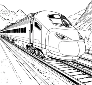 ausmalbild-moderner-zug-in-berglandschaft