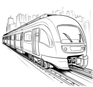 ausmalbild-moderner-zug-in-staedtischer-umgebung