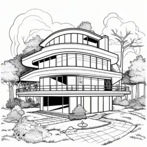 ausmalbild-modernes-haus-in-naturumgebung