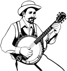 ausmalbild-musiker-mit-banjo