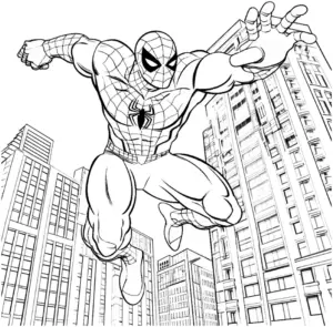 ausmalbild-mutiger-superheld-in-der-stadt