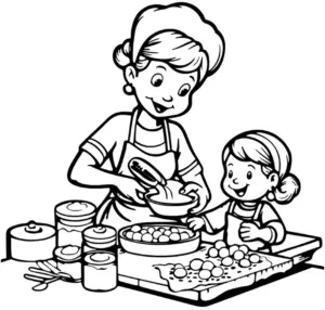 ausmalbild-mutter-kind-backen-in-der-kueche